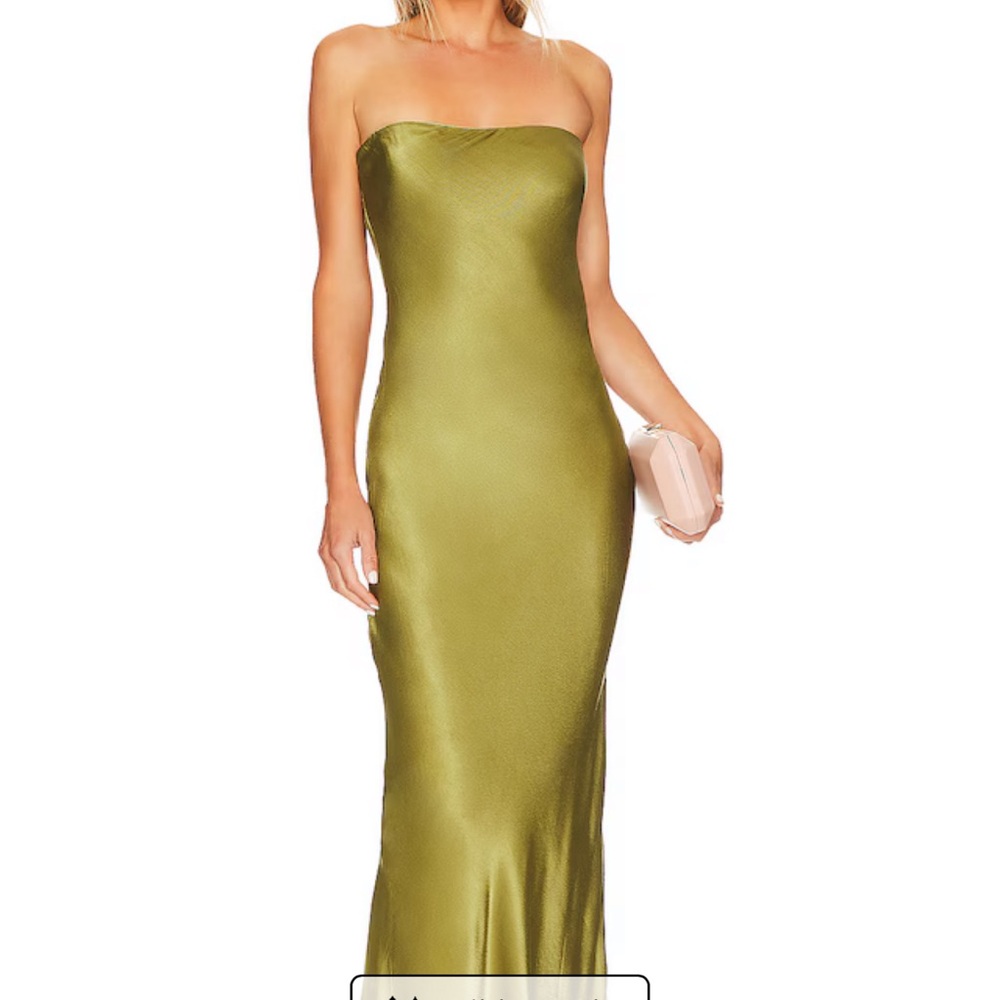 Olive Green Strapless Satin Column Gown